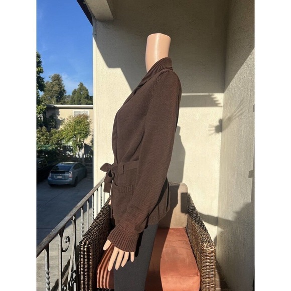 Lauren Jeans Co Ralph Lauren Sweater Shirt Top Brown Button Up Tie Waist Large - Picture 3 of 13
